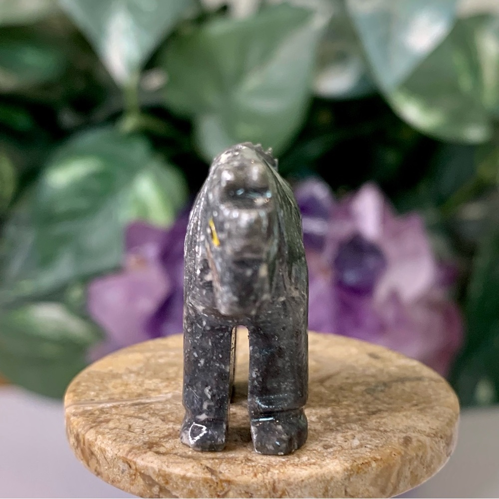 Grey Soapstone Carved Unicorn Figurine Miniature Stone Animal Carving Yellow Eye - Picture 4 of 15